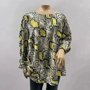 Universal Standard Top Medium Women Snake Print Tunic Long Sleeve Oversize Shirt